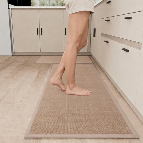 SUMLANS Kitchen Mat Set of 2 PCS, Cushioned Non Slip Rugs for Kitchen Floor, Absorbent Runner Comfort Standing Mats Washable for Kitchen, Office, Home (Camel, 17.3"x47"+17.3"x30") - Image 3