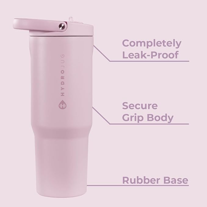 HydroJug Sport - Stainless Steel Tumbler with Straw, Vacuum Insulated, 32oz Leakproof Water Bottle, Ergonomic Design, Reusable, Dishwasher Safe, Rubber Base, Durable for Gym or Outdoors, Sweet Pea - Image 2