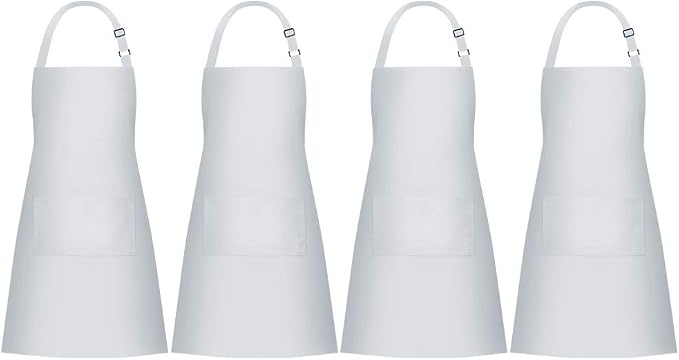 Jubatus 4 Pack Bib Aprons with 2 Pockets Cooking Chef Kitchen Apron by Jubatus
