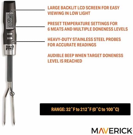 Maverick BarBFork Digital Meat Thermometer Fork, Preset Temps for 6 Meats, Backlit LCD, Beep Alert, Stainless Steel Probes, Auto-Off - Image 2
