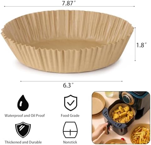 200Pcs Air Fryer Disposable Paper Liner, Round Non-Stick Air Fryer Liners Parchment Paper for Baking Roasting Microwave Oven (6.3 inch) - Image 3