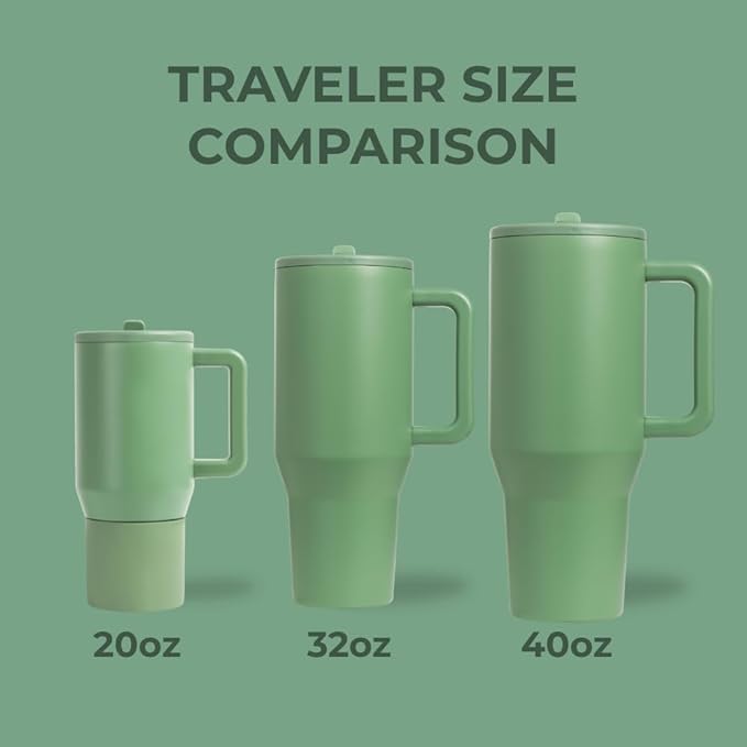 HydroJug Traveler - 32 oz Water Bottle with Handle & Flip Straw - Fits in Cup Holder, Leak Resistant Tumbler-Reusable Insulated Stainless Steel & Rubber Base - Gifts for Women & Men, Sage - Image 4
