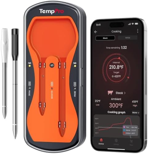 TempPro TempSpike 500ft Wireless Meat Thermometer with Long & Short Probes by TempPro