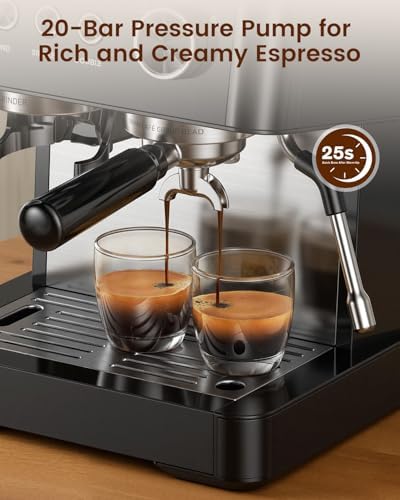 (2026 Upgrade) 15 Bar Espresso Machine with Built-in Anti-Clog Coffee Grinder, Expresso Coffee Machines with Milk Steam Wand/Frother/Tamping Tools,Espresso Maker with Grinder for Lattes-Sleek Black - Image 4