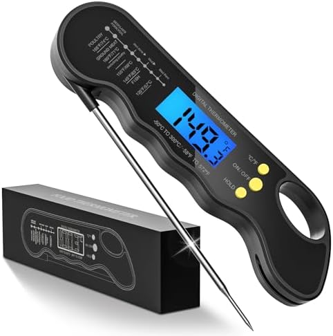 Instant Read Meat Thermometer, Fast & Accurate Digital Food Thermometer with Backlight, Waterproof & Magnet for Grilling, Cooking, BBQ, Smoker, Baking, and Candy Making (Black) by TRAUSI