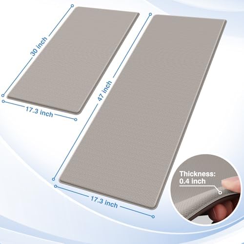 StepRite Kitchen Mats for Floor, 2-Piece Anti-Fatigue Kitchen Rugs, Khaki - Image 2