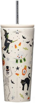 Corkcicle x Rifle Paper Cold Cup Insulated Tumbler with Straw - Keeps Drinks Cold for 12 Hours - Triple-Insulated Stainless Steel - Leak-Resistant - Summer Drinkware Gift - 24 oz - Halloween Parade by Corkcicle