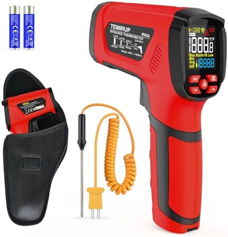 Infrared Thermometer Temperature Gun -40℉~2912℉, 50:1 Pyrometer Digital High IR Temp Thermometer Gun for Industrial Furnace Kiln Foundry Metal Casting Welding HVAC by TEMIRUP