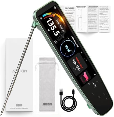 Smart Meat Thermometer, 0.5s Instant Read, 3.8" Touchscreen, IP68 by AWKLIM
