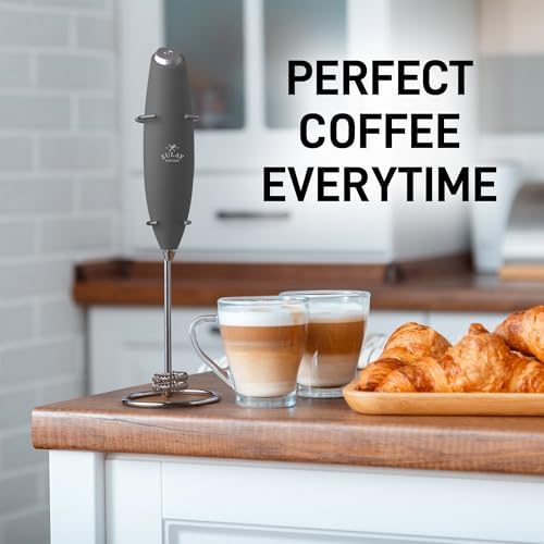 Zulay Kitchen Powerful Milk Frother Wand With Duracell Batteries - Ultra Fast Handheld Drink Mixer - Electric Whisk Foam Maker for Coffee, Lattes, Cappuccino & Matcha - Double Whisk - Charcoal - Image 6