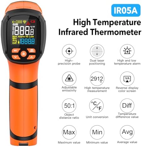 Infrared Thermometer Temperature Gun,-40℉~2912℉ Pyrometer, 50:1 High Temp Thermometer with Thermocouple Probe, Non-Contact Digital IR Laser Thermometer for Industrial HVAC Forge Metal - Image 2
