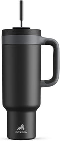 POWCAN 50 oz Tumbler with Handle, 2-in-1 Straw and Sip Lid, Leakproof, Dishwasher Safe, Insulated Stainless Steel Travel Coffee Mug, Keeps Cold for 34 Hours, Fits in Car Cup Holder (Midnight) by POWCAN