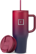 IRON °FLASK Co-Pilot Insulated Mug w/Straw & Flip Cap Lids - Cup Holder Bottle for Hot, Cold Drink - Leak-Proof - Water, Coffee Portable Travel Mug - Dark Rainbow, 40 Oz by IronFlask
