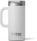RTIC 16oz Road Trip Travel Mug with Lid and Handle, Ceramic Lined, Insulated, Stainless Steel, Metal, Double Wall Vacuum-Insulation, Portable Coffee, Tea Cup for Hot and Cold Drink, Cool Grey by RTIC