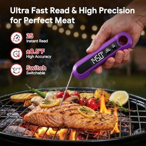 Meat Thermometer Digital,1-2S Instant Read Thermometer for Cooking, Purple - Image 2