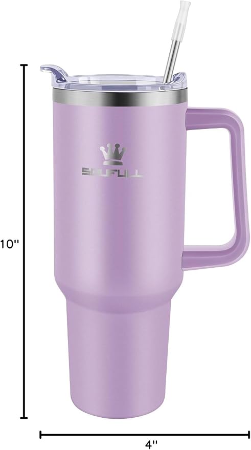 40 oz Tumbler with Handle and Straw Lid, 100% Leak-proof Travel Coffee Mug, Stainless Steel Insulated Cup for Hot Cold Beverages, Keeps Cold for 34Hrs or Hot for 10Hrs, Dishwasher Safe (LightPurple) - Image 9