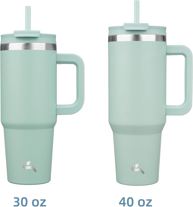 Konokyo 40 oz Tumbler with Handle and 2 Straws,2 in 1 Lid Insulated Water Bottle Stainless Steel Travel Coffee Mug,Retro Green - Image 3