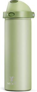 24 oz Insulated Water Bottle with Straw: Meoky Stainless Steel Metal Water Bottle with 2-in-1 Lid - Leak Proof, Cold for 24 Hours, Protective Silicone Base, BPA-Free for Sports Travel Car, Sage by MEOKY