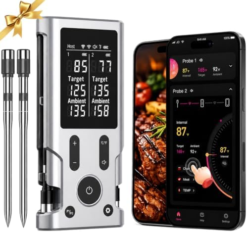 Wireless Meat Thermometer Digital 2 Probes with Smart App Alert by TEMMIO