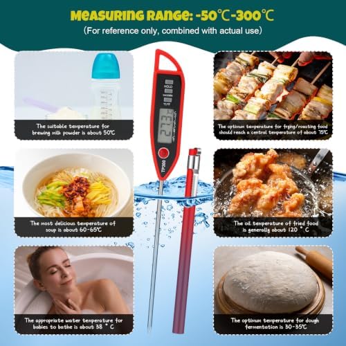 Copkim 10 Set Digital Food Thermometer Long Probe Instant,Red - Image 5