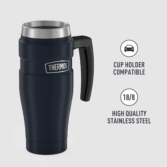 THERMOS Stainless King Vacuum-Insulated Travel Mug with Handle-16oz,Midnight Blue-Thermos Tumbler for Hot&Cold Drinks-Leak&Sweat-Proof Stainless Steel Coffee Mug with Lid for Commuting,(Pack of 4) - Image 4