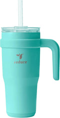 Reduce 24 oz Stainless Steel Tumbler with Handle - Dual-Wall Vacuum Insulated Travel Mug, Sweat-Proof Lid & Reusable Straw - Keeps Drinks Cold for 24 Hrs, Fits Cupholders, Dishwasher Safe-Ocean Breeze by Reduce