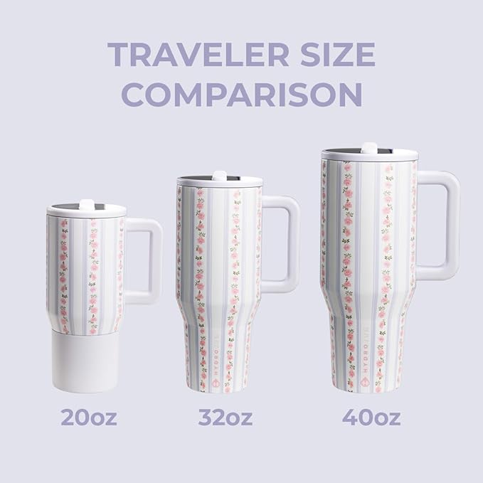 HydroJug Traveler - 32 oz Water Bottle with Handle & Flip Straw - Fits in Cup Holder, Leak Resistant Tumbler-Reusable Insulated Stainless Steel & Rubber Base - Gifts for Women & Men, Primrose - Image 4