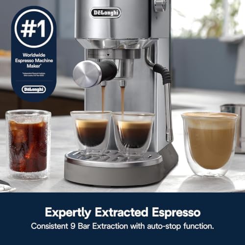 De'Longhi Dedica Duo Compact Espresso Machine - Cold Brew Coffee Maker with Milk Frother Wand- for Espresso, Hot & Iced Coffee, Cappuccinos, Lattes & Home Barista Brewing, Stainless Steel Finish - Image 5