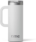 RTIC 20oz Road Trip Travel Mug with Lid and Handle, Ceramic Lined, Insulated, Stainless Steel, Metal, Double Wall Vacuum-Insulation, Portable Coffee, Tea Cup for Hot and Cold Drink, Cool Grey by RTIC