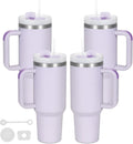 4 Pack 40 Oz Tumbler with Handle Bulk, Double Wall Vacuum Insulated Stainless Steel Tumbler with Lid and Straw, 40 oz cup with Silicone Spill Proof Stopper Set (Purple) by Temolulu