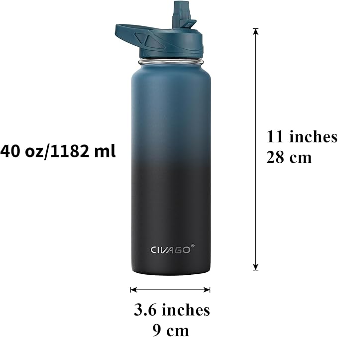 CIVAGO 40 oz Insulated Water Bottle With Straw, Stainless Steel Sports Water Cup Flask with 3 Lids, Double Walled Travel Thermal Canteen Mug, Red - Image 4