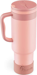 40 oz Insulated Tumbler with Handle and Push-Button Straw Lid, Stainless Steel Travel Cup for Gym Office, Leakproof, BPA-Free, Cup Holder Friendly, Bow Silicone Boot, (Peach Roasted) by Coquella