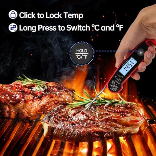 Lonicera Instant-Read Meat Thermometer, 1-Second, ±0.5°F Accuracy, Red - Image 3
