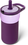 BrüMate Leap 12oz 100% Leakproof Kids Tumbler with Handle & Silicone Soft Straw | Durable Drop Resistant Silicone Sleeve | Made of Insulated Stainless Steel | Cup Holder Friendly | (Violet Crush) by Br%C3%BCMate