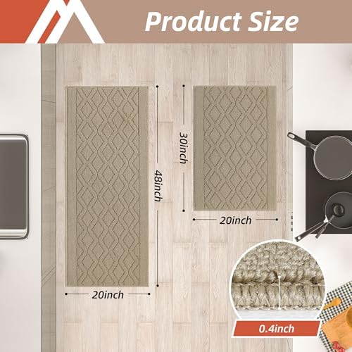 COSY HOMEER 48x20/30X20Inch Kitchen Rug Mats Non-Slip Washable,Beige - Image 2