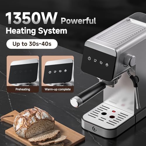 AMZCHEF 20 Bar Compact Home Espresso Coffee Machine, Metallic Silver - Image 4