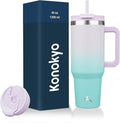 Konokyo 40 oz Tumbler with Handle and 2 Straws,2 in 1 Lid Insulated Water Bottle Stainless Steel Travel Coffee Mug,Lavender Green by Konokyo