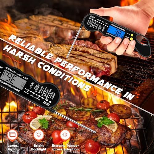 Instant Read Meat Thermometer, Fast & Accurate Digital Food Thermometer with Backlight, Waterproof & Magnet for Grilling, Cooking, BBQ, Smoker, Baking, and Candy Making (Black) - Image 2