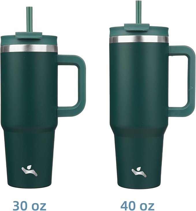 Konokyo 40 oz Tumbler with Handle and 2 Straws,2 in 1 Lid Insulated Water Bottle Stainless Steel Travel Coffee Mug,Dark Green - Image 3