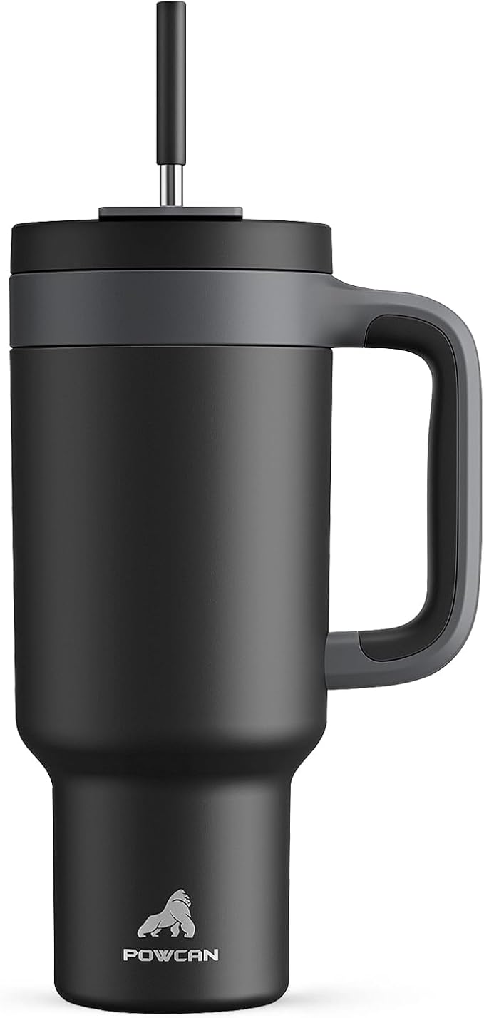 POWCAN 40 oz Tumbler with Handle, 2-in-1 Straw and Sip Lid, Leakproof, Dishwasher Safe, Insulated Stainless Steel Travel Coffee Mug, Keeps Cold for 34 Hours, Fits in Car Cup Holder (Midnight) by POWCAN
