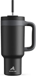 POWCAN 40 oz Tumbler with Handle, 2-in-1 Straw and Sip Lid, Leakproof, Dishwasher Safe, Insulated Stainless Steel Travel Coffee Mug, Keeps Cold for 34 Hours, Fits in Car Cup Holder (Midnight) by POWCAN