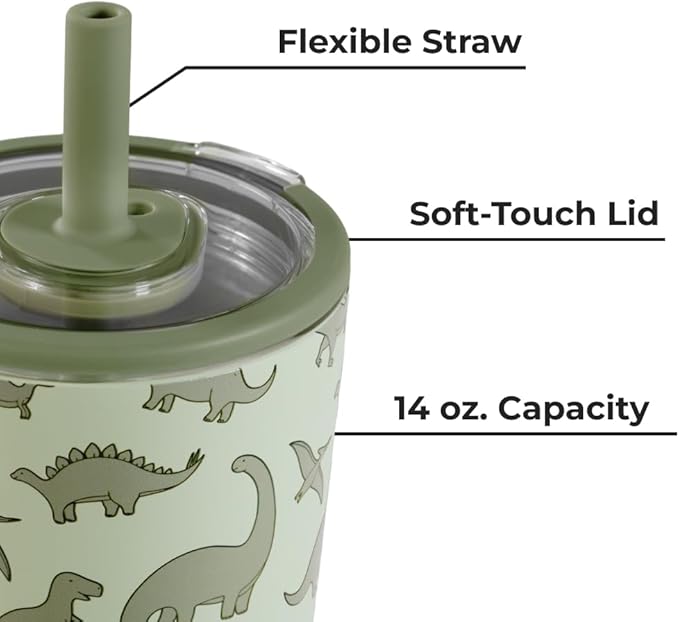 HydroJug Everyday Tumbler 14 oz – Ceramic-Lined Insulated Tumbler with Straw and Soft-Touch Lid, Cup Holder Friendly, Double-Wall Vacuum Insulation, Reusable Travel Cup – Dinosaur - Image 6
