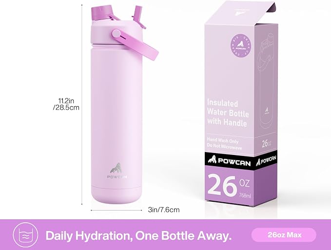 POWCAN 26 oz Insulated Water Bottle with 2-in-1 Straw and Spout Lid, Keep Cold 24H, Leak-Proof, Fits in Car Cup Holder, Stainless Steel Water Bottle for Sports, Travel, Gift and School (Cherry Pop) - Image 7