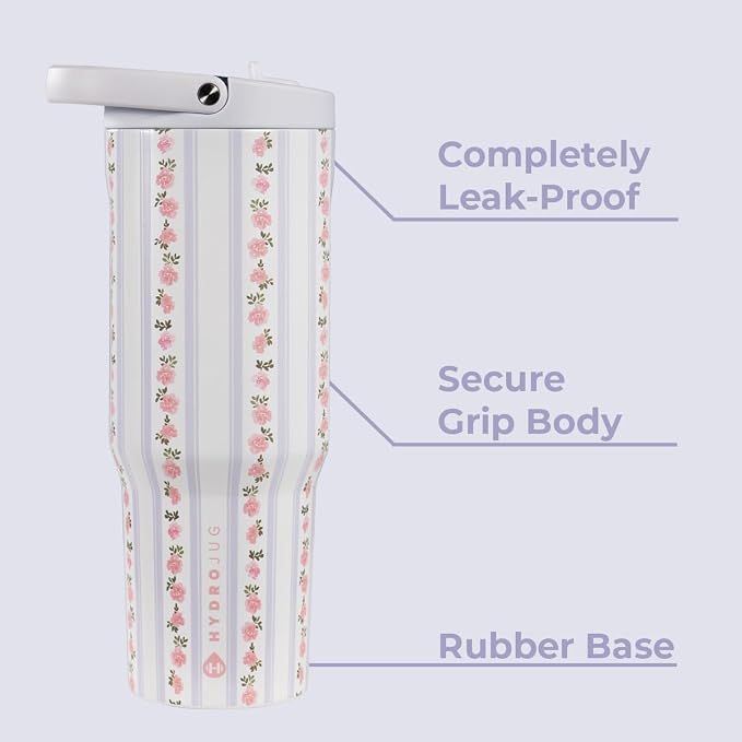 HydroJug Sport - Stainless Steel Tumbler with Straw, Vacuum Insulated, 40oz Leakproof Water Bottle, Ergonomic Design, Reusable, Dishwasher Safe, Rubber Base, Durable for Gym or Outdoors, Primrose - Image 2
