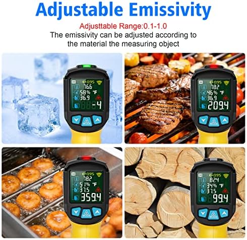 Infrared Thermometer Temperature Gun, -58°F to 1472°F, Digital Laser Thermometer Gun with Probe for Cooking, HVAC,Ovens,Grill & Engine, IR Thermometer Temp Gun with Adjustable Emissivity & Humidity - Image 5
