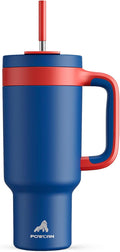 POWCAN 40 oz Tumbler with Handle, 2-in-1 Metal Straw and Sip Lid, Leakproof, Dishwasher Safe, Insulated Stainless Steel Travel Coffee Mug, Keeps Cold for 34 Hours, Fits in Car Cup Holder (Heroic) by POWCAN