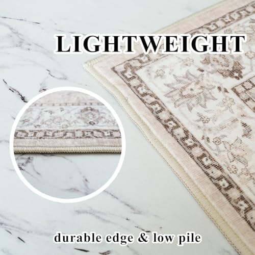 6ft Square Living Room Area Rug: Washable Oriental 6x6 Rugs for Bedroom Dining Room Non-Slip Entryway Kitchen Nursery CarpetWater Resistant Light Weight Floor Mat for Bathroom Laundry Room(6x6,Beige) - Image 6