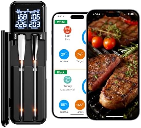 Wireless Smart Meat Thermometer Digital, Bluetooth, for Grill & Oven, Black by SMNQIUA