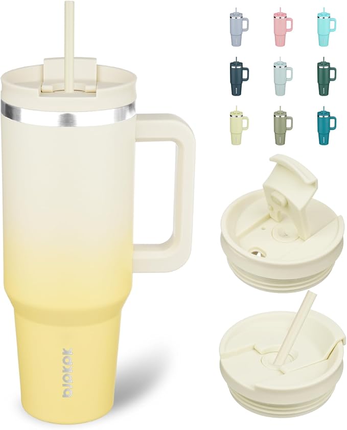 BJPKPK 40 oz Tumbler With Handle Insulated Tumblers With Lid And Straw Stainless Steel Thermal Cup,Lemon by BJPKPK
