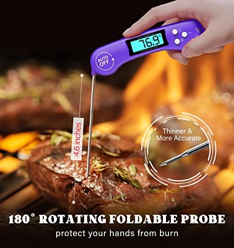 DOQAUS Meat Thermometer – Temperature Dial Thermometers for Cooking Backlight & Auto-Rotating Display, Kitchen Gadgets Essentials for BBQ Oven Grill Smoker Candy Purple - Image 4